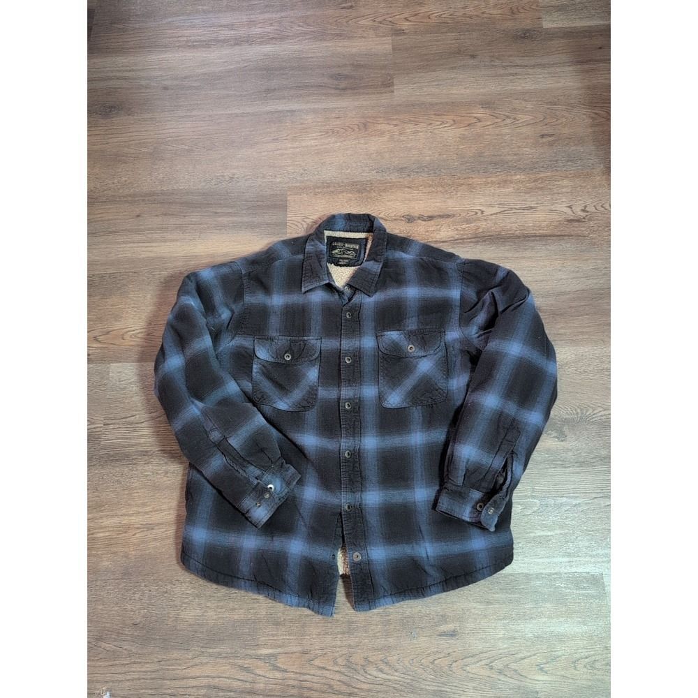 Grizzly Mountain Shirt Jacket Mens 2XL Navy Plaid Sherpa Lined Snap Flannel